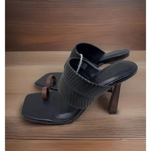 Deltan Kelsea Sandals Womens 8.5 Black Leather Square Toe Heeled Dress - Picture 15 of 16